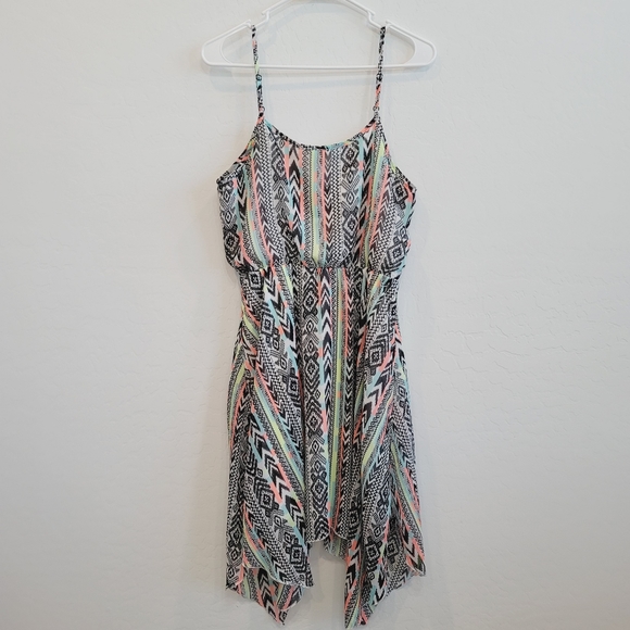 No Boundaries Asymmetrical Hem Aztec Print Multicolored Dress Size Large - Picture 2 of 14